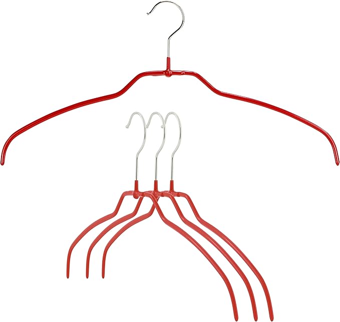 Mawa Reston Lloyd Silhouette Ultra-Thin Series, Non-Slip Space Saving Shirt Hanger, Style 42/FT, Pack of 4, Red, 4 Piece