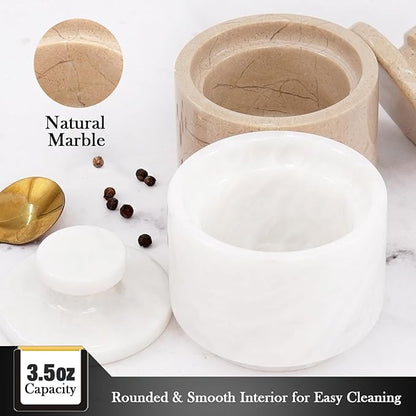 MARBLOUS KRAFTS Marble Salt Cellar with Lid 3" Inch White and Verona Sea Salt, Spices, and Seasonings Storage, Perfect for Kitchen Countertop, Dining Table, and Gift Giving,