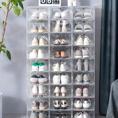 4pcs Stackable Shoe Storage Boxes with Thickened Foldable Drawers, 33X24X14Cm Organizer for Cabinets and Closet Sneaker Storage