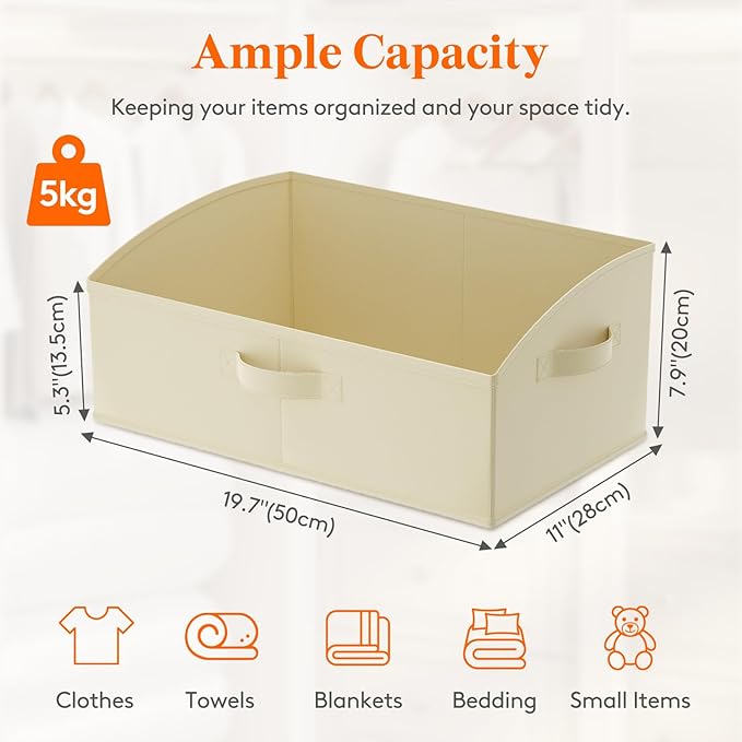 Lifewit Trapezoid Closet Storage Bins for Shelf, 6 Packs Non-woven Closet Organizer Baskets with Handles, Foldable Clothes Containers Boxes for Clothing, Book, Purse, 23L, Extra Large, Beige