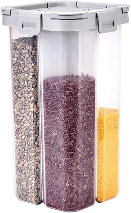 WINIAER Airtight Cereal Storage Container, Clear 2.3L Airtight Kitchen Food Storage Container with Lids and Compartments for Grain, Sugar, Flour, Rice, Nuts, Snacks