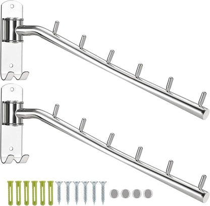 Bosszi 2-Pack Wall Mounted Folding Clothes Hanger Rack, Stainless Steel Clothes Hooks with Swing Arm Holder Space Saving Clothing Hanging System Closet Storage Organizer Heavy Duty Drying Rack
