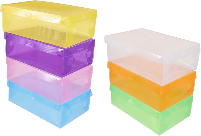 Happyyami 7pcs Shoe Storage Box Set Stackable Organizer for High Heels Sneakers Boots Space-saving Design for Closet Entryway Multi Options Yellow