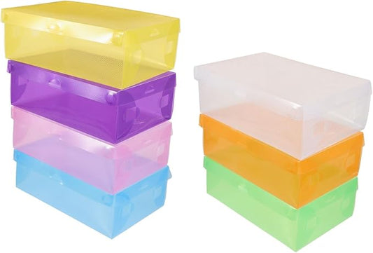 Happyyami 7pcs Shoe Storage Box Set Stackable Organizer for High Heels Sneakers Boots Space-saving Design for Closet Entryway Multi Options Yellow