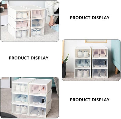 SEWACC Shoe Storage Box Plastic Organizer with Lid, Stackable Large Capacity Shoes Storage Case for Home Closet, 2pcs