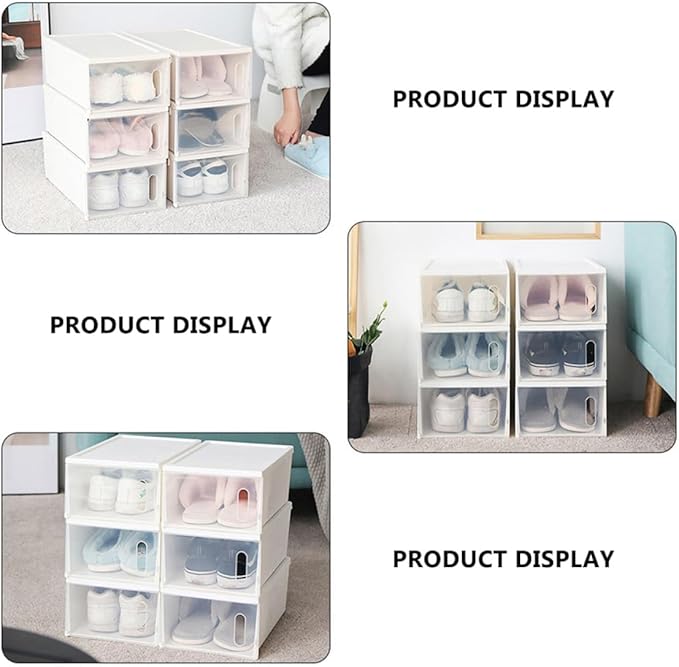 Housoutil 2pcs Plastic Shoe Storage Boxes with White Lids Large Shoes Organizer Containers for Home Closet Storage and Display