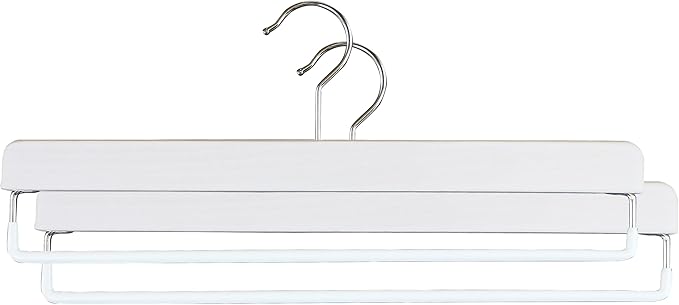 Mawa by Reston Lloyd, European Beech Wood Pant Hanger with Non-Slip Bar, 14.5" Wide Nordic Pure Series, Set of 2, White Washed