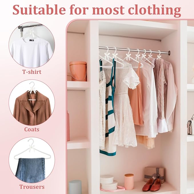 PRETYZOOM Artificial Pearl Bowknot Clothes Hangers 15.7 Inch Plastic Hangers for Home Wardrobe Wedding Bride Dress Display with Strong Load Capacity 2-Pack