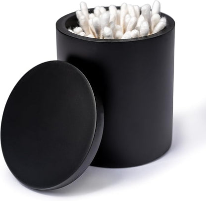 Cotton Swab Holder Bathroom Organizer – Bathroom Canisters with Lids Cotton Pad Holder for Countertop, Vanity – Luxury Apothecary Jars with Lids Hold Swabs, Makeup Pads (Black)