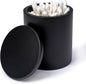 Cotton Swab Holder Bathroom Organizer – Bathroom Canisters with Lids Cotton Pad Holder for Countertop, Vanity – Luxury Apothecary Jars with Lids Hold Swabs, Makeup Pads (Black)
