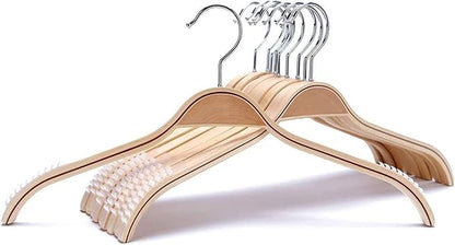 JS Hanger Lightweight Non Slip Wooden Hangers - 10 Pack Heavy Duty Wood Coat Hangers with Soft Stripes for Camisole, Jacket, Dress Clothes, Sweater, Natural Finish
