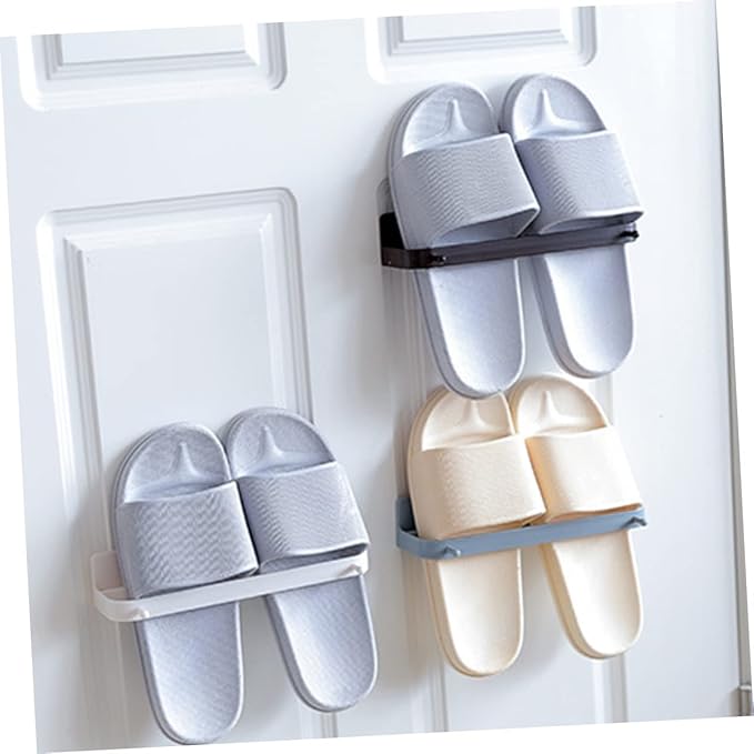 Happyyami 5pcs Wall-Mounted Slippers Rack Over The Door Shoe Organizer Easy Install Adhesive Hooks Bathroom Decor Storage Rack Punch Stand