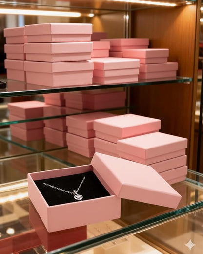 Rocutus Jewelry Gift Boxes for Necklace, Earring, Ring - Cotton Filled Cardboard Paper Jewelry Box Gift Cases for Wedding, 12 Pack Engagement, Gift Packaging, Luxury Jewelry Box, Ring Box (Pink)