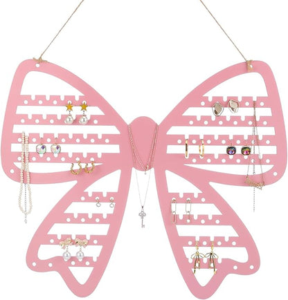 Pink Bow Hanging Earring Organizer Wall Mounted Metal Pink Jewelry Holder Coquette Bow Earring Rack Organizer Home Decor for Women Girls Bedroom Dormitory Accessories