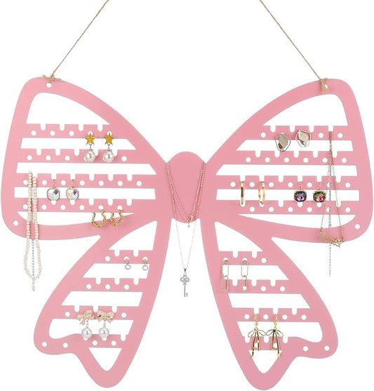 Pink Bow Hanging Earring Organizer Wall Mounted Metal Pink Jewelry Holder Coquette Bow Earring Rack Organizer Home Decor for Women Girls Bedroom Dormitory Accessories