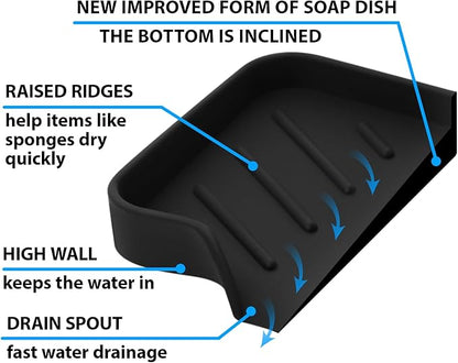 Black Silicone Soap Dish Tray, Self Draining Soap Holder for Bar Soap, Silicone Soap Tray with Drainage, Dish Soap Tray for Kitchen Counter, Plastic Free, S(4.7x3.5)