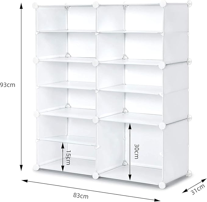 Mondeer Shoe Storage Cabinet, Shoes Rack, Shoe Storage Ideas, Plastic foldable Shoe Storage Unit with 6 Tier, Modular Shoe Organizer for Space Saving (White)