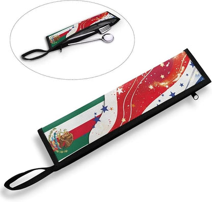 COEQINE American Flag Themes Utensil Holder Case Fork Spoon Knife Organizer Pouch With Handles, Mexico Independence Day Decoration, Fashion Silverware Bags With Handles for Work Travel