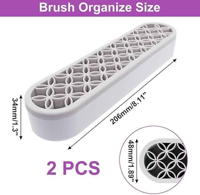 2Pcs Grey Silicone Makeup Brush Holder Stand Makeup Brush Storage Make Up Brushes Holder Organizer for Painting Pen Brushes Nail Clippers Drill Pens Ruler Sewing Craft Tools