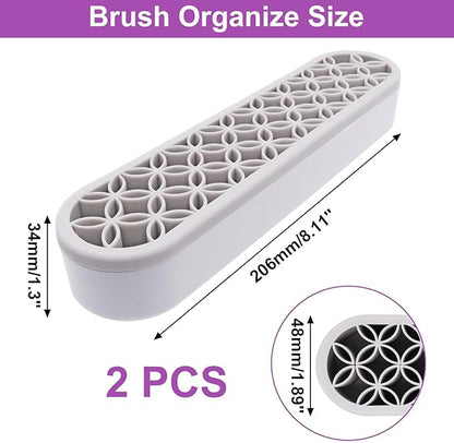 2Pcs Grey Silicone Makeup Brush Holder Stand Makeup Brush Storage Make Up Brushes Holder Organizer for Painting Pen Brushes Nail Clippers Drill Pens Ruler Sewing Craft Tools