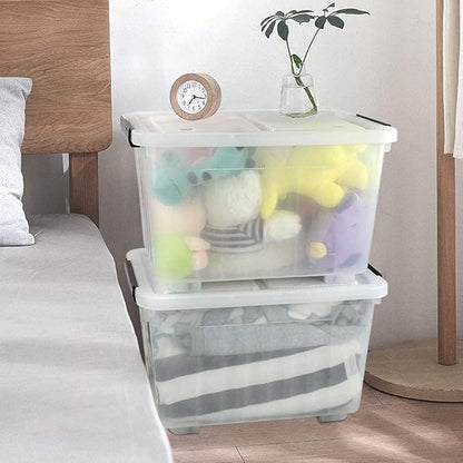 35 Quart Plastic Storage Bin, 4 Packs, Latching Storage Box with Wheels