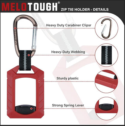 Melotough Zip Tie Organizer Band,Zip Tie Holder,Reusable,Cable Tie Bracket for Multi-Purpose Indoor and Outdoor Use,Red,2Pcs