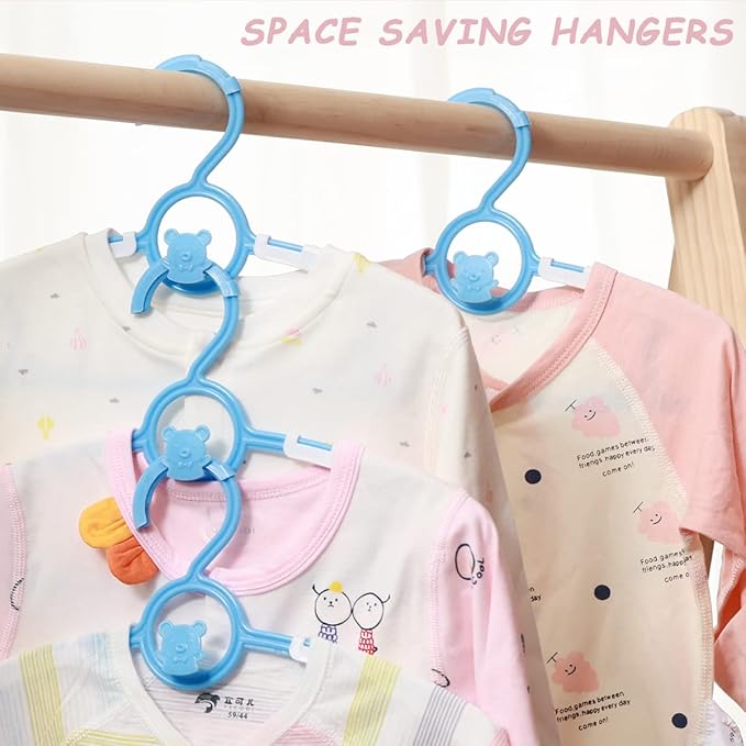Baby Hangers for Nursery Closet 60 Pack Plastic Kids Clothes Hanger Space Saving Non Slip Extendable Toddler 11-14” Adjustable Hangers Heavy Duty Clothing Infant Hanger Bulk, Blue