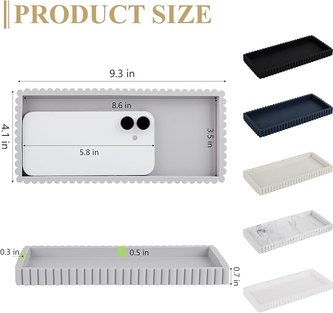 Silicone Bathroom Tray Small Vanity Organizer Rectangle Sink Caddy Sponge Holder Kitchen Counter Decor for Dish Soap, Perfume, Candle, Light Gray