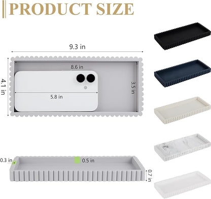 Silicone Bathroom Tray Small Vanity Organizer Rectangle Sink Caddy Sponge Holder Kitchen Counter Decor for Dish Soap, Perfume, Candle, Light Gray