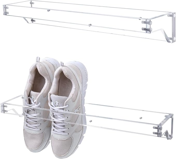 MyGift Premium 10mm Thick Clear Acrylic Hanging Shoe Storage Organizer Racks, Wall Mounted Space Saving Footwear Holder for Closet, Mudroom, Entryway, Set of 2 Holds 4 Pairs