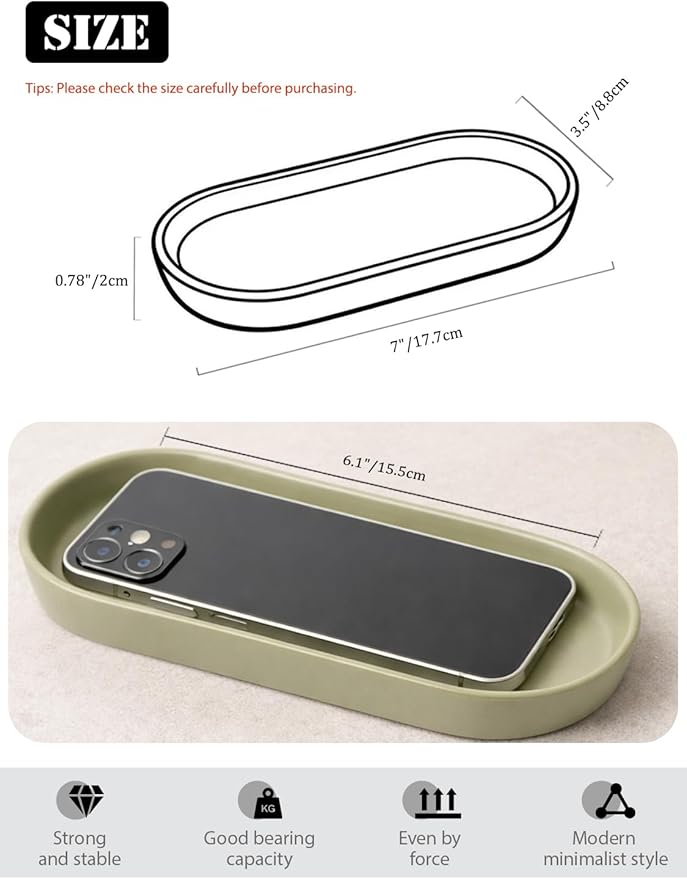 Matte Green Ceramic Bathroom Tray for Countertop, Minimalist Vanity Organizer Dish for Perfume, Jewelry & Soap, Oval Decorative Tray for Bathroom Sink, Dresser, Coffee Bar or Kitchen Counter