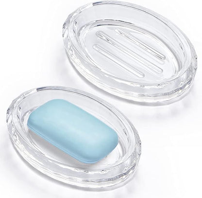 MDLUU 2-Pack Glass Bar Soap Dish, Sponge Holder Case, Decorative Soap Saver Tray for Shower, Bathtub, Bathroom Sink, Kitchen Sink (Oval)