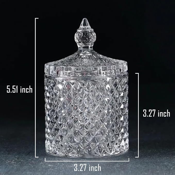 Clear Glass Jar with Lid – Qtip Holder, Cotton Ball Storage for Bathroom & Vanity, Crystal Glass, Candy Jar, Sugar Cube Storage for Kitchen Organizer, Home Decorative, Wedding Gift, Holiday Present