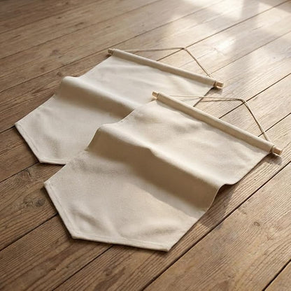 3 PCS Canvas Banner Blank with Wooden Dowel, Canvas Banners Wall Hanging Brooch Jewelry Badges Display, Enamel Pin Wall Organizer for Buttons Earrings (White, Small)