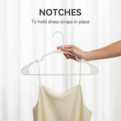 Plastic Hangers - 50 Pack, Space Saving, Durable, White Hangers for Everyday Use and Dorm Room Essentials