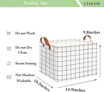 CLOCOR Rectangular Storage Basket,Collapsible Cute Pattern Storage Bin,Waterproof Coating Storage Box with Handles,Gift Baskets,Shelf Basket (white checks)