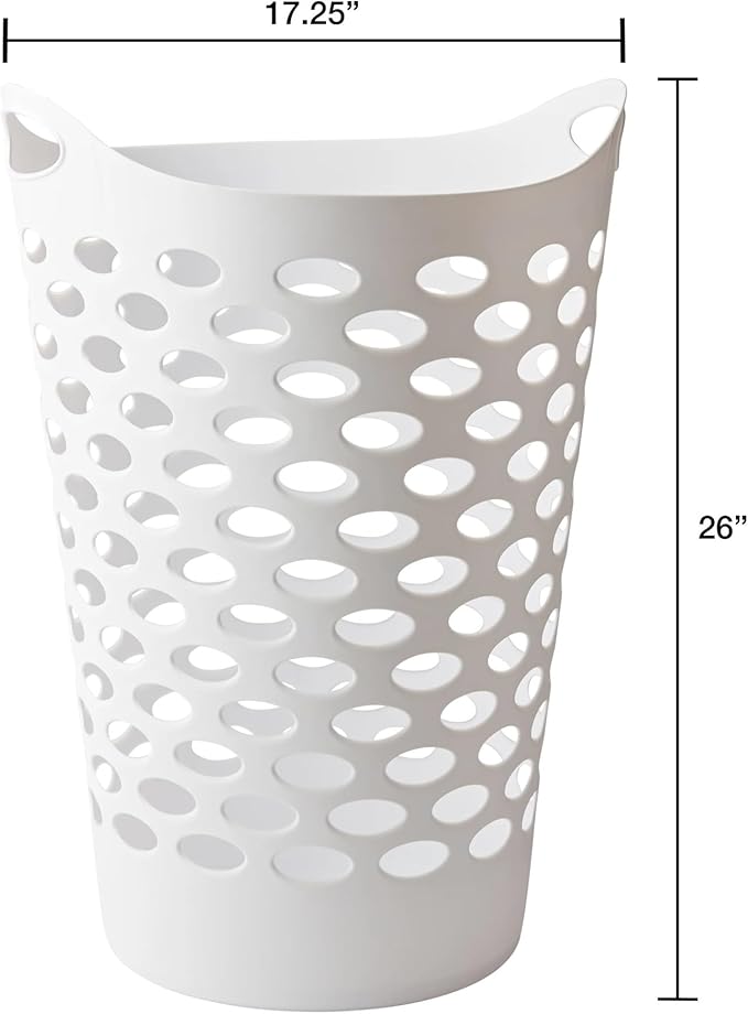 White Round Plastic Laundry Hamper with Handles - 2.2 Bushel Capacity, Lightweight & Space-Saving - Easy-Carry Laundry Basket for Home, Dorm, or Apartment