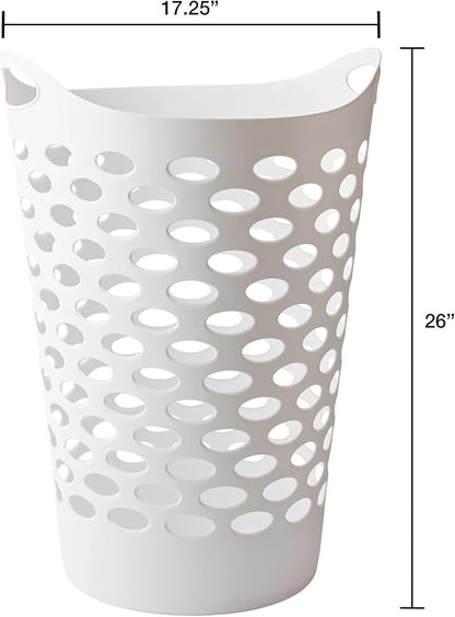 White Round Plastic Laundry Hamper with Handles - 2.2 Bushel Capacity, Lightweight & Space-Saving - Easy-Carry Laundry Basket for Home, Dorm, or Apartment
