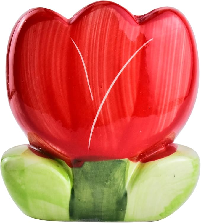 Ceramic Tulip Cosmetic Storage Box, Desktop Organizers Make Up Brush Storage Stand Desktop Storage Box for Brush,Pencil,Art Supplies, Painting Brush (Red)
