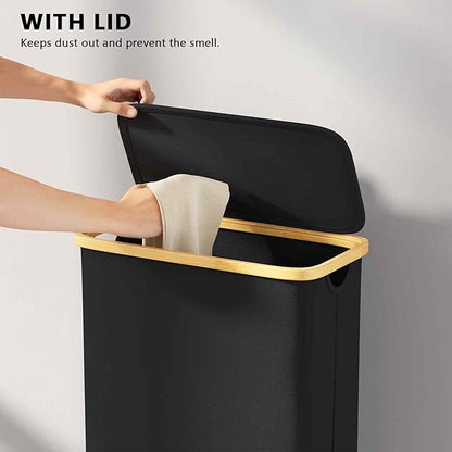 SpaceAid Slim Laundry Hamper with Wheels and Lid,62L Rolling Narrow Clothes Basket with Bamboo Handle, Large Laundry Hamper for Bedroom, Bathroom, Dorm, Laundry Room - Black