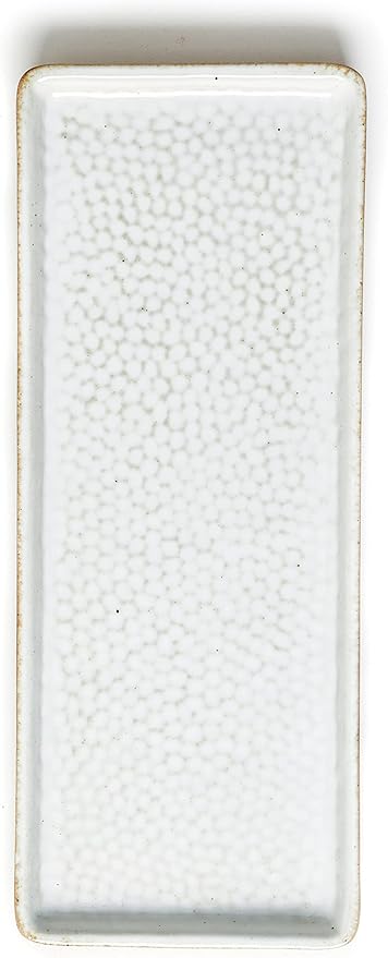Vanity Tray with Brown Trim - Rectangular White Candle & Perfume Holder Organizer - 12"4.7" for Dresser, Table, Bathroom Countertop