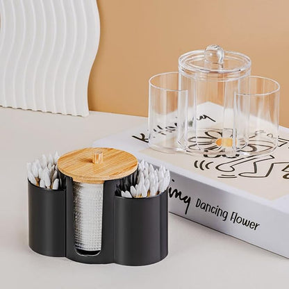 3-in-1 Q-Tip Holder for Bathroom – Premium Vanity Organizer Canister with Dustproof Lid for Cotton Swabs, Balls and Pads, Countertop Storage Container（White）