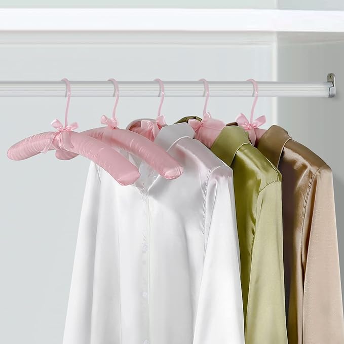 TOPIA HANGER Padded Hangers for Women Clothing,17-inch Satin Hangers 10 Pack Thick Foam Padded No Shoulder Bump for Sweaters, Coat, Blouses, Dresses-Pink,CT18P-10