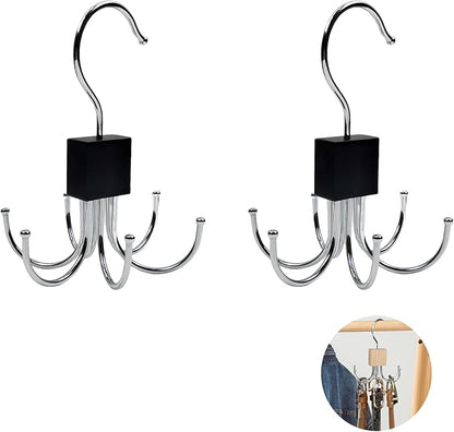 Belt Hanger, 2Pcs Belt Organizer for Closet 360°,Rotatable Max 48 Belt Storage Rack Space Saving Storage Rack for Belt, Bra, Tank Top, Tie, Scarf(Black)