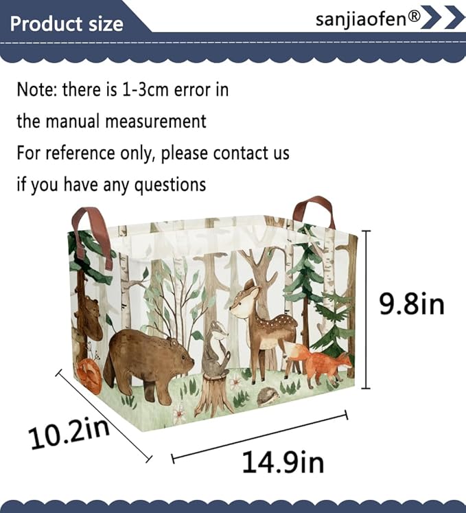 Sanjiaofeng Rectangular Kids Basket Animal Storage Bins,Woodland Storage Baskets with Handles.Clothers,Toys,Books,Kid's Gifts Storage. (Tree animal)