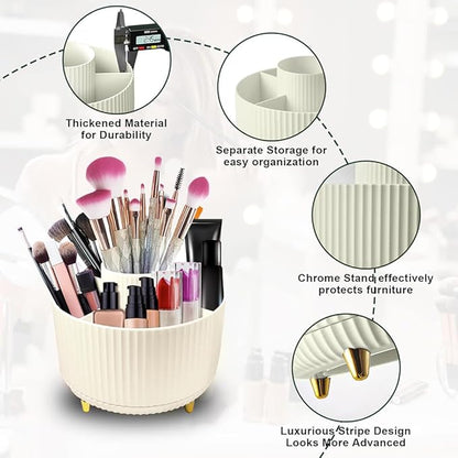 WILL OAK Makeup Brush Organiser - Large Compartment Cosmetic Organizer -Eyeliner, Nail Polish, Art Supply, Bathroom Vanity Desktop Organizer (Cream)