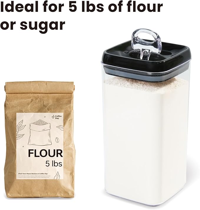 Felli Flip Tite Acrylic Food Storage Container with Lid 6” XL Air Tight Ring Seal Flip Lock, Plastic Kitchen Baking Canister for 5 lb Flour Sugar Rice Protein Powder Pantry Organizer (Nest-L Black)