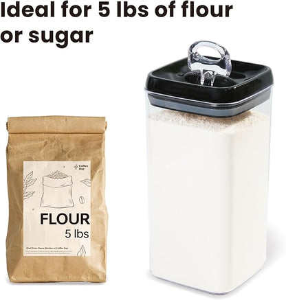 Felli Flip Tite Acrylic Food Storage Container with Lid 6” XL Air Tight Ring Seal Flip Lock, Plastic Kitchen Baking Canister for 5 lb Flour Sugar Rice Protein Powder Pantry Organizer (Nest-L Black)