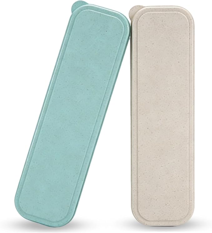 Travel Cutlery Case Portable Utensil Holder Travel Silverware Case Flatware Storage Box Camping Utensils Cases for Fork Spoon Chopsticks Lunch Box, 8.26 x 2.1 Inches (Beige, Green, Small)