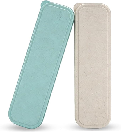 Travel Cutlery Case Portable Utensil Holder Travel Silverware Case Flatware Storage Box Camping Utensils Cases for Fork Spoon Chopsticks Lunch Box, 8.26 x 2.1 Inches (Beige, Green, Small)